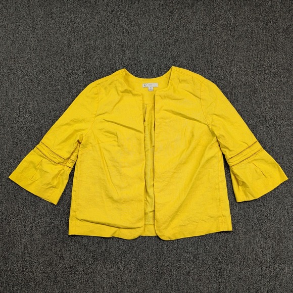 EST. 1946 Coastal Boho Open Front Jacket M Yellow Linen Blend Bell Sleeve Blazer — photo 2